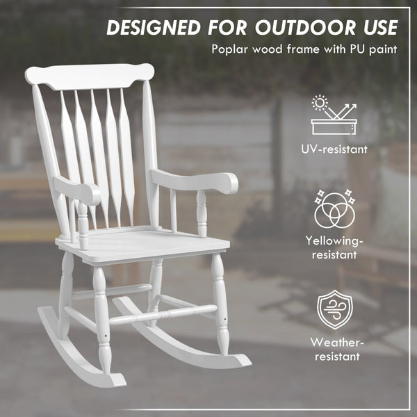 English Elm Outsunny Outdoor Wood Rocking Chair - 350 Lbs Capacity, High Back Comfort For Patio, Garden, Balcony W2225P174349-GIGA