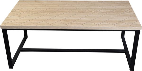 English Elm Bali Coastal Modern Coffee Table With Natural Wood Top & Sleek Black Metal Legs For Stylish Living B347P339189