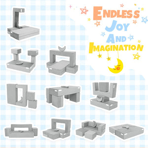 English Elm 5-piece Modular Foam Play Couch Velvet Toddler Sofa Foldable Kids Playroom Set Light Gray T5880P493434