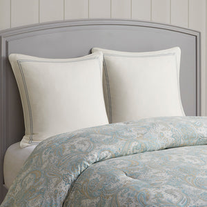 JLA Home Harbor House Blue - Cotton Harbor House Chelsea Euro Sham in Ivory Paisley with Blue & Khaki Embroidered Satin-Stitch Border HH11-496