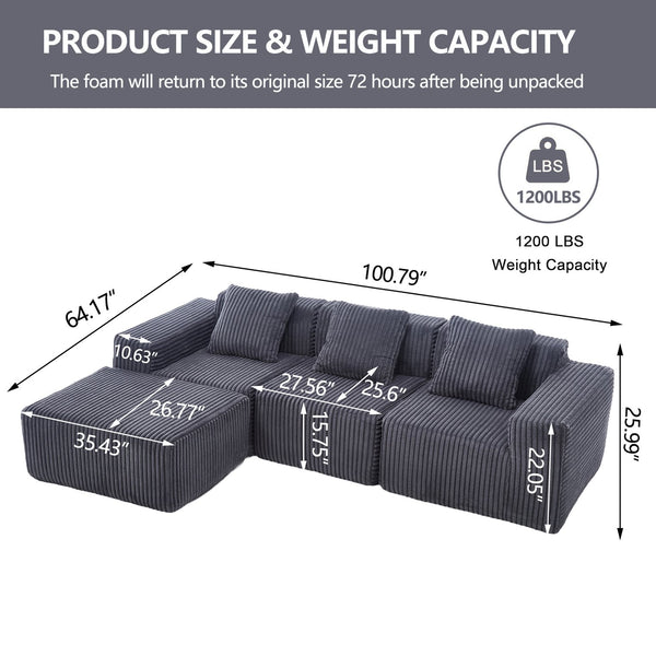 English Elm Modern Minimalist Modular Sectional Sofa - Versatile L-Shape Cloud Couch With Plush Comfort & Style W2959S00002
