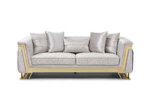 English Elm Rebecca Glam Tufted Sofa with Shimmering Silver Fabric and Gold Trim for Formal Living B078P468203