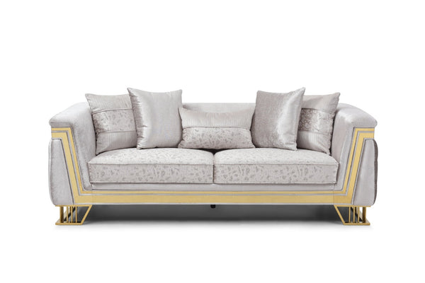 English Elm Rebecca Glam Tufted Sofa with Shimmering Silver Fabric and Gold Trim for Formal Living B078P468203