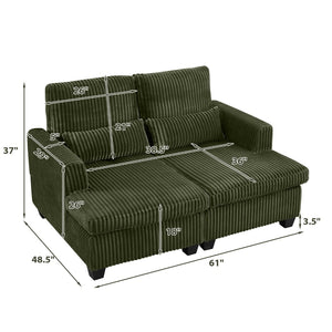 English Elm Fluffy Corduroy Convertible Loveseat Modular Lounge Chair for Bedroom or Apartment Green W3705S00013