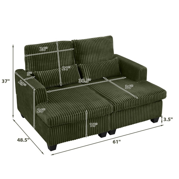 English Elm Fluffy Corduroy Convertible Loveseat Modular Lounge Chair for Bedroom or Apartment Green W3705S00013