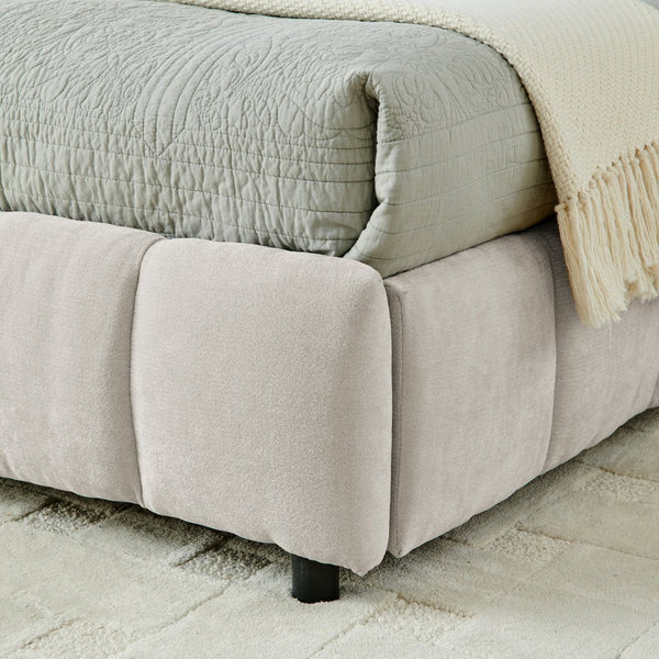 English Elm California King Platform Bed Chenille Upholstered Frame with Storage Drawers Modern Beige W487S00422
