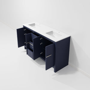 English Elm Navy Blue Double Bath Vanity With Cultured Marble Top - Stylish 60" W Storage Solution For Two Sinks B2731P259448