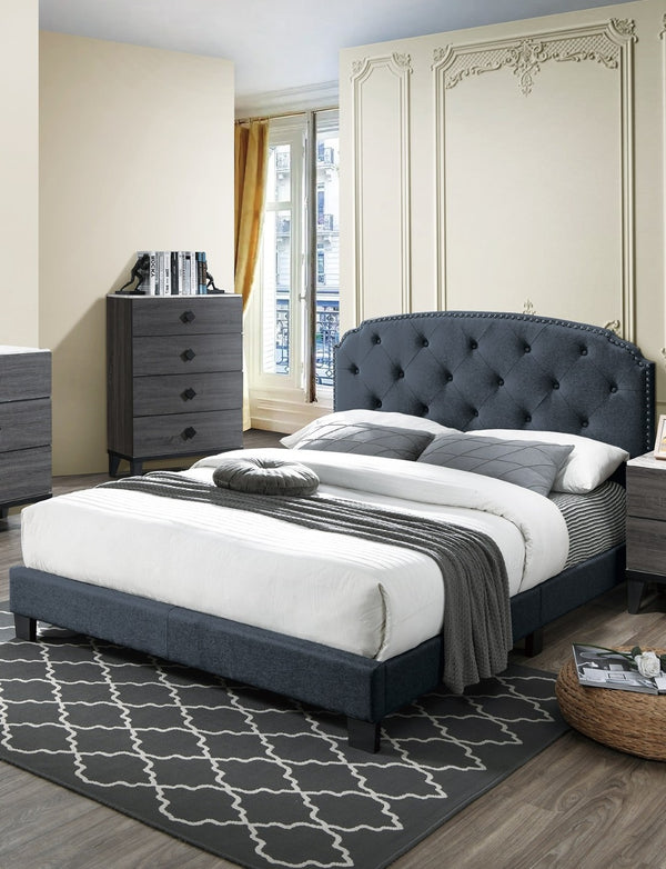 English Elm European Queen Bed Tufted Velvet Upholstered Headboard Elegant Gray Bedroom Frame Charcoal B011P415173