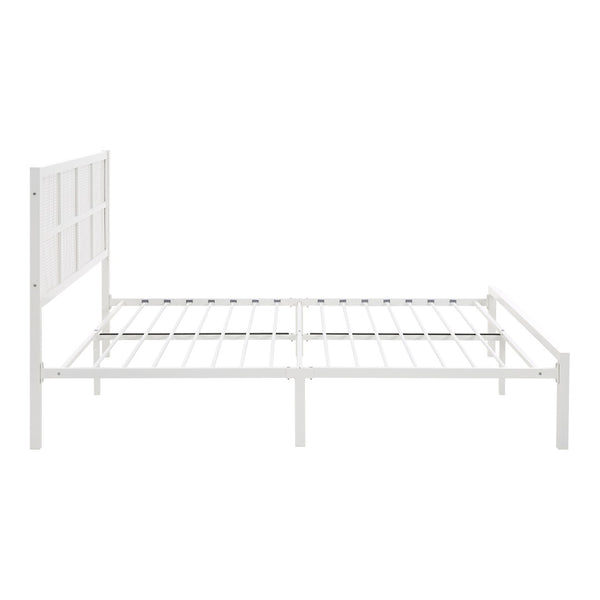 English Elm 1pc Eastern King Platform Bed White Metal Faux Cane Headboard Coastal Bedroom B011P214038