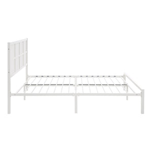 English Elm 1pc Queen Platform Bed Sanibel Metal Frame with Faux Cane Headboard Dark Finish Coastal Chic Design White 66 L x 25 W x 3.75 H B011P214036