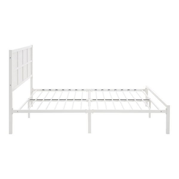English Elm 1pc Queen Platform Bed Sanibel Metal Frame with Faux Cane Headboard Dark Finish Coastal Chic Design White 66 L x 25 W x 3.75 H B011P214036