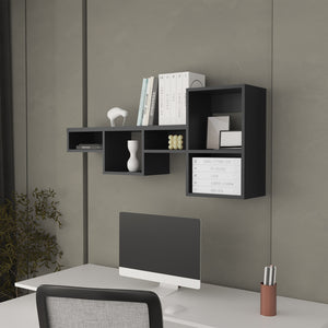 English Elm Globe modern wall-mounted 5-shelf floating unit for living room, office or bedroom storage & display space Black 36.6 L x 11.02 W x 4.3 H B128P237186