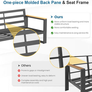 English Elm All-weather 5 Piece Aluminum Patio Conversation Set 7 Seat with Tempered Glass Table Beige+Grey B082S00115