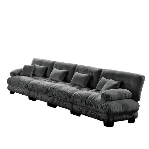 English Elm 4-Seater Plush Chenille Sectional Sofa with Deep Cloud Seats, Modular Design & Bolster Arms for Comfort and Style Gray W714S01022