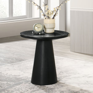 English Elm Unique Cone Base Pedestal End Table Contemporary Round Accent Table Rubberwood & Veneer Durability Black 24 L x 24 W x 4 H B2741S00444