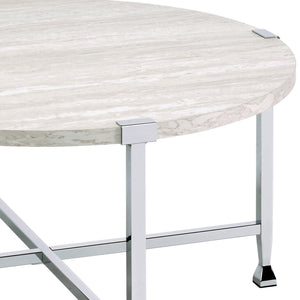 English Elm White Oak Round Coffee Table with Chrome Legs — Minimalist 36.5" Surface, Industrial Chic Accent Table for Living Room Decor B062P185643