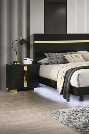 English Elm Modern Black 3-Piece Bedroom Set - Eastern King Bed With Led Lighting & Stylish Nightstands Included B2741S00184