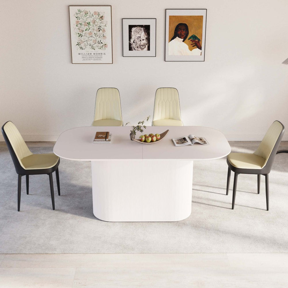 English Elm 63 Inch Mdf Cream Dining Set with Pu Cushioned Chairs and Black Metal Legs Seats 4 Beige+Cream,Black W2189S00873