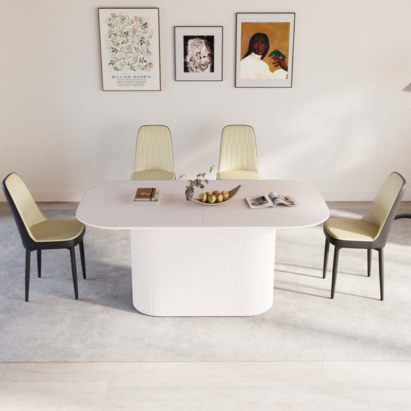 English Elm 63 Inch Mdf Cream Dining Set with Pu Cushioned Chairs and Black Metal Legs Seats 4 Beige+Cream,Black W2189S00873