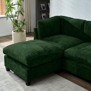 English Elm 96.5" L-shaped Chenille Sectional with Storage Ottoman Eucalyptus Frame Living Room Green W1097S00283