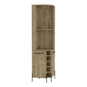 English Elm Corner Bar Cabinet with Ten Built-In Wine Slots, Cup Rack & Spacious Top Shelf for Entertaining Beige 28.74 L x 22.44 W x 4.72 H B097S00170