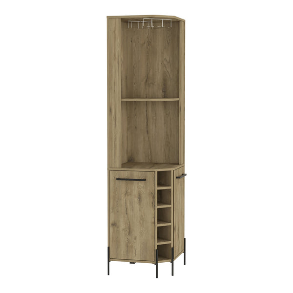 English Elm Corner Bar Cabinet with Ten Built-In Wine Slots, Cup Rack & Spacious Top Shelf for Entertaining Beige 28.74 L x 22.44 W x 4.72 H B097S00170