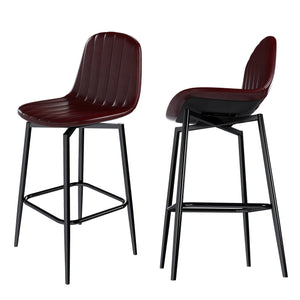 English Elm Modern Bar Stools 360° Swivel PU Seats with Back, Metal Legs, 25.6" Counter Height, Dark Brown Set of 2 W2699P358874