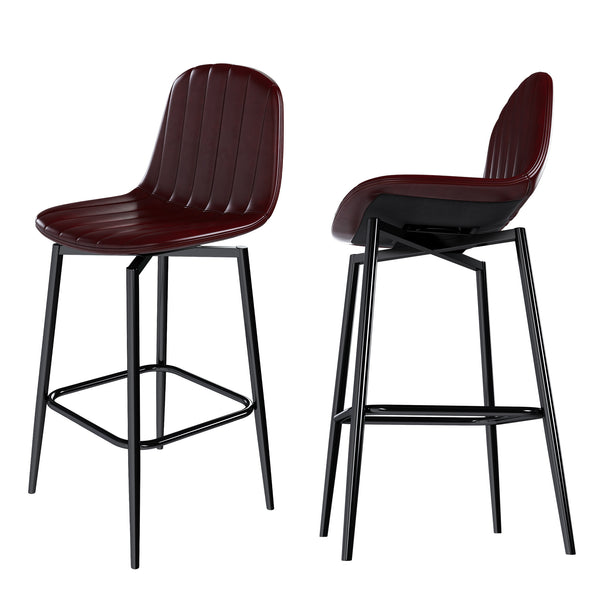 English Elm Modern Bar Stools 360° Swivel PU Seats with Back, Metal Legs, 25.6" Counter Height, Dark Brown Set of 2 W2699P358874