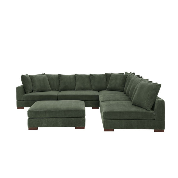 English Elm Large Corduroy Modular Sectional Sofa Sleeper with Ribbed Texture for Open Living Dark Green B2748S00012