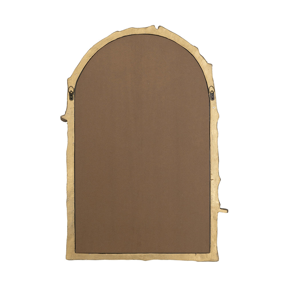 English Elm 24x1.5x34" Arched Magnesian Wall Mirror in Antique Gold with Botanical Bird Motif — Vintage Chic Statement Piece W2078P372553