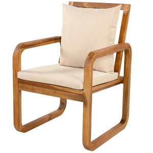 English Elm Outdoor Acacia Wood Dining Set Seats Six with Cushioned Armrest Chairs for Patio Natural Wood+Brown N719Z000200D