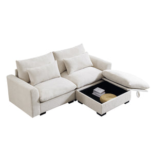 English Elm Sectional cloudlike corduroy sofa sleeper with storage ottoman, modular deep seats, cozy support and style Beige W714S00639