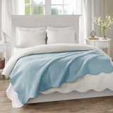 Madison Park Tuscany Cottage/Country Oversized Quilted Throw with Scalloped Edges MP50-8385 Blue