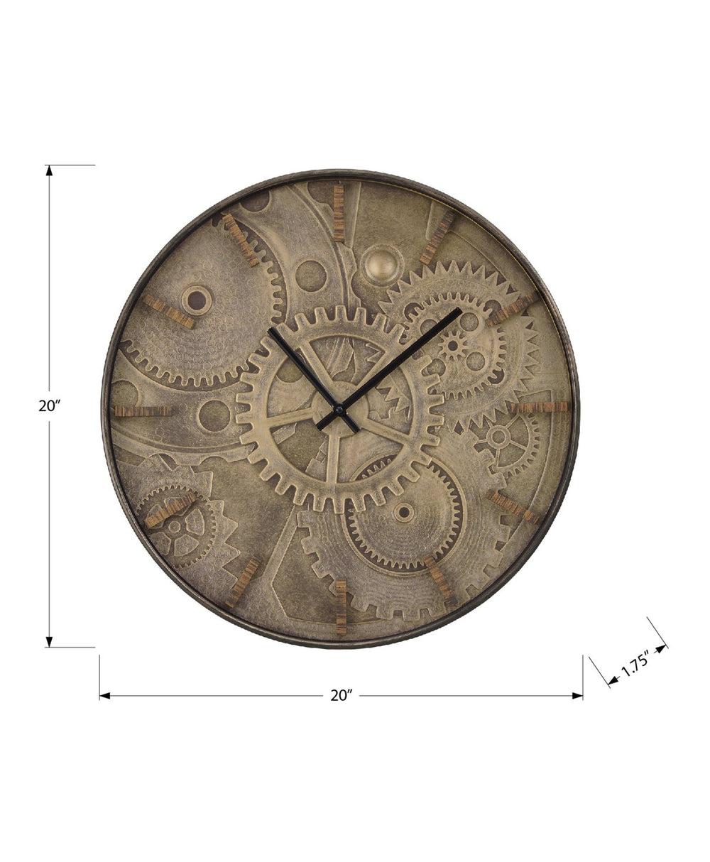 English Elm Clocks, Vintage Industrial 20" Round Wall Clock With Quartz Movement, Brown Frame For Home Decor B2710P287074