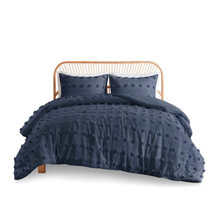 English Elm King/Cal King Lucy Clip Jacquard Comforter Set with Pompon Texture, Hypoallergenic, OEKO-TEX Certified, Antimicrobial Care Navy 9.84 L x 18.9 W x 9.84 H B035P148303