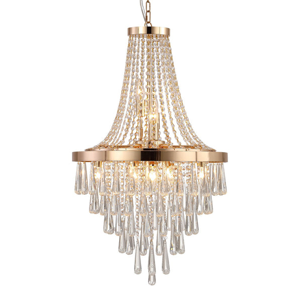 English Elm 20" Modern Crystal Pendant Chandelier Golden Finish – 11-Light K9 Tiered Hanging Fixture for Dining Room W2312P389943