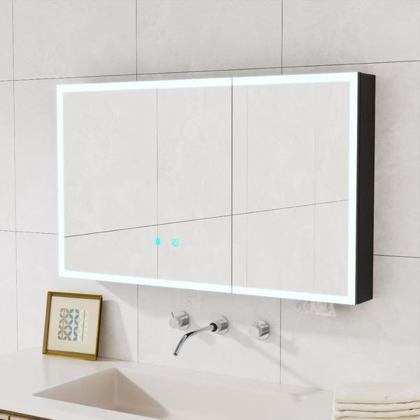 English Elm Led Aluminum Double Door Medicine Cabinet Anti Fog Mirror Bathroom Wall Mount W3083P373519