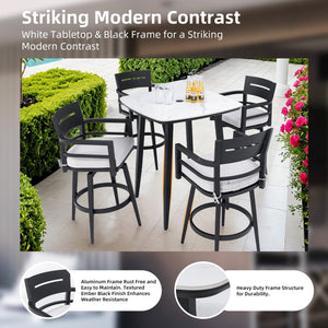 English Elm Modern Outdoor 5Pc Bar Set - Stylish Round Sintered Stone Table & 4 Swivel Chairs For Entertaining W1886S00023