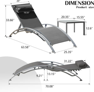 English Elm Pool Aluminum Chaise Lounge Set with Breathable Textilene, 5-Position Ergonomic Seats & Table Dark Gray W1859P321398