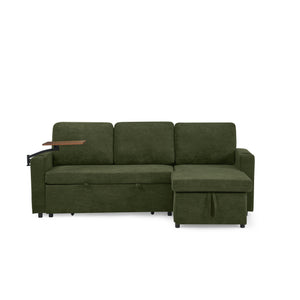 English Elm Modern Chenille Sofa Bed With Retractable Table, Led Lights, Usb Ports & Cup Holders – Green Comfort W1413S00097