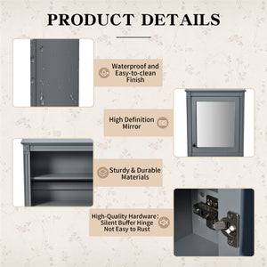 English Elm 24'' 24'' Wall Mounted Bathroom Mirror Cabinet with Adjustable Shelves, Space-Saving Modern Storage Solution Grey N710P195492E