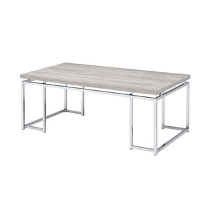 English Elm Rectangular Modern Coffee Table with Sleek Metal Sled Base, Wood Top for Chic Living Room Style Chrome,Natural,Oak B016P314010