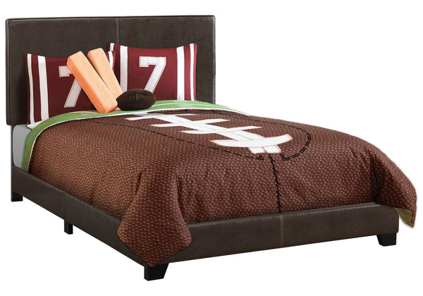 English Elm Bed, Full Size Faux Leather Upholstered Bed Frame Brown Transitional Headboard Supports 500lbs B2710P219508