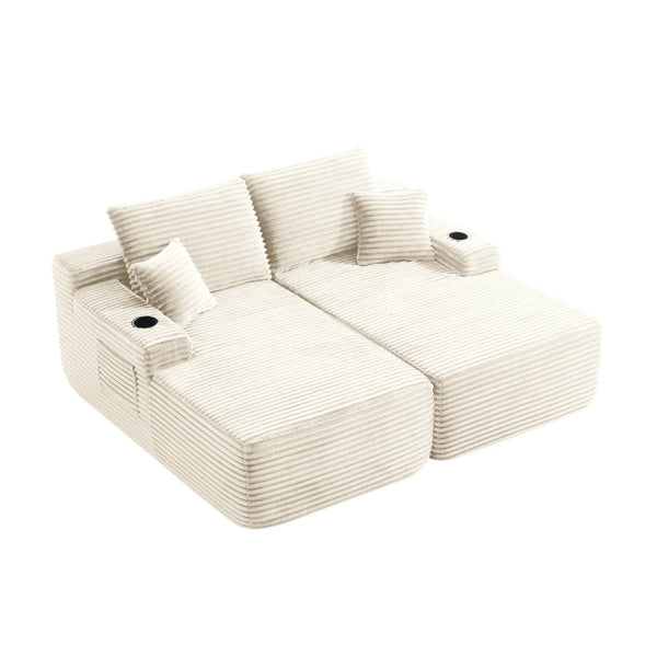 English Elm New1-69" Cloud Sectional Plush Fabric Double Chaise Sofa Deep Seat Modern Lounge W3975P490768