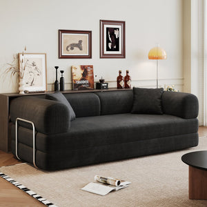 English Elm 78.8" Compression Sofa Convertible Floor Bed with Corduroy Fabric, No-Assembly Modular Futon, Supportive Backrest and Armrests Black W2824P373428