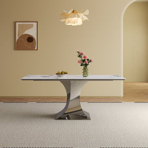 English Elm 71" Modern Rectangular Dining Table For 6-8 With Stylish Black Titanium Base & 8 Leather Chairs Included W2700S00055