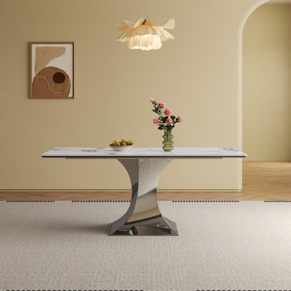 English Elm 71" Modern Rectangular Dining Table For 6-8 With Stylish Black Titanium Base & 8 Leather Chairs Included W2700S00055