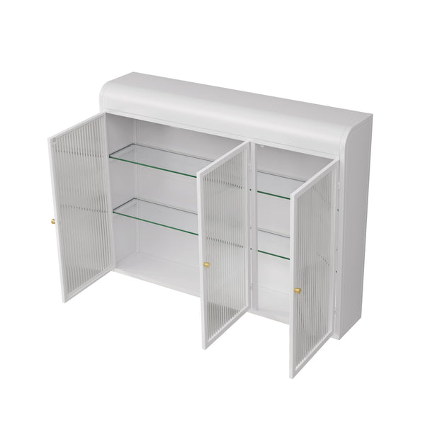 English Elm 3 Door Arched Wall Mounted Glass Cabinet with Wide Top Narrow Bottom Design for Stylish Storage and Display White W757P221502