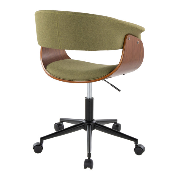 English Elm Vintage Mid-Century Modern Office Chair by LumiSource — Swivel Adjustable Upholstered Seat, Walnut Accents Green B202P223933