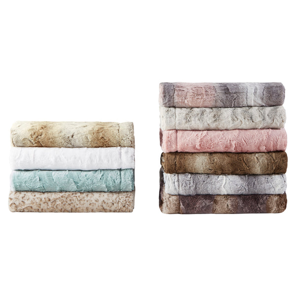 JLA Home Madison Park - Faux faux fur throw indulgent plush reversible faux mink blanket OEKO-TEX certified machine washable luxury Blush/Grey MP50-8526